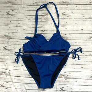 Victoria's Secret The Wrap Halter 34A Teeny Bikini Bottom String Sz M Blue 2 PC